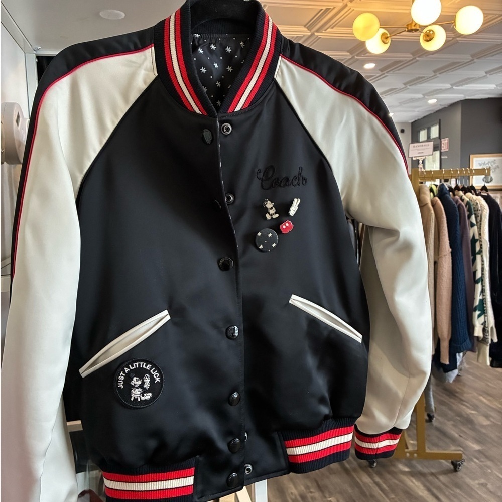 COACH DISNEY X MICKEY MOUSE REVERSIBLE VARSITY JACKET BLACK WOMENS S
